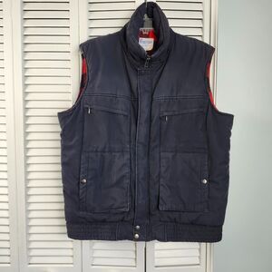 VTG Repâge Navy Quilted Puffer Vest Red Plaid Lining Utility Workwear Size XL